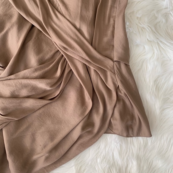 Helmut Lang Asymmetrical Draped V-Neck Tan Blouse - Picture 6 of 8